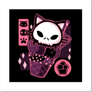 Skull Kitty Cream Posters and Art